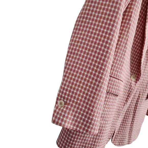 Zara Blazer Small Gingham Pink & White Jacket Bloggers Favorite Pockets Collared - Picture 3 of 10
